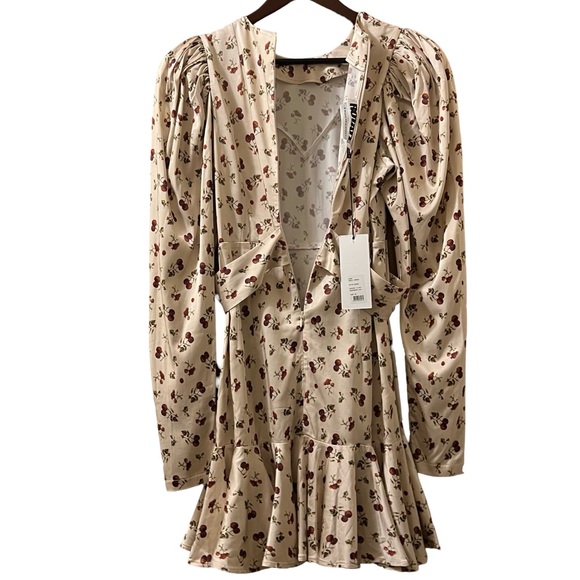 Rotate Shelly Dress Berry Stretch Satin Ruffle Flared Mini Sz 4 - Picture 9 of 12